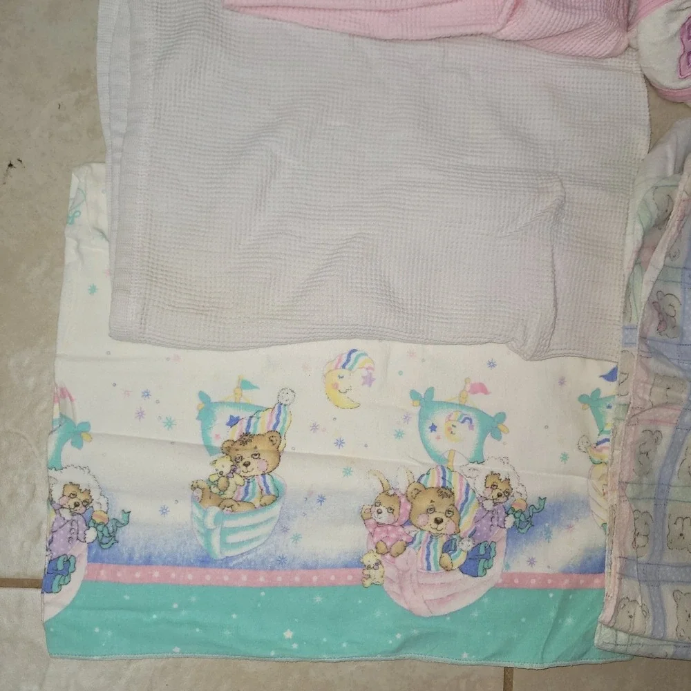 Vintage Baby Towel‎ Sheets Blanket Lot 80s 90s Thermal